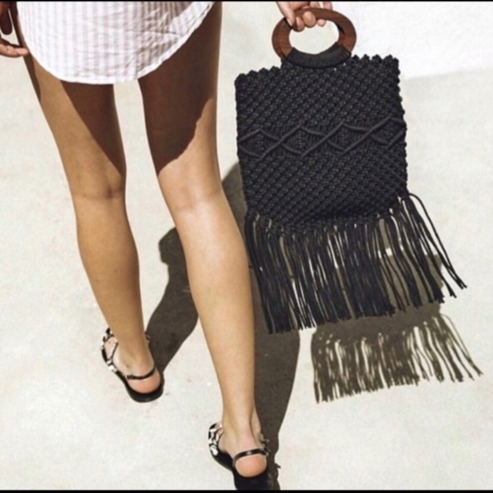 Danielle Nicole Black Boho Fringe Bag - image 2